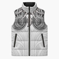 Samoan Traditional Art Tattoos Sleeveless Puffer Jacket Tatau Tribal Motifs with Ula Nifo White LT03 Unisex White - Polynesian Pride
