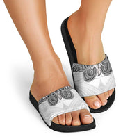 Samoan Traditional Art Tattoos Slide Sandals Tatau Tribal Motifs with Ula Nifo White LT03 - Polynesian Pride