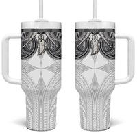 Samoan Traditional Art Tattoos Tumbler With Handle Tatau Tribal Motifs with Ula Nifo White - Polynesian Pride