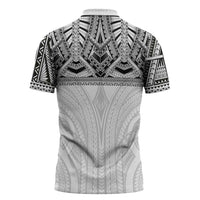 Samoan Traditional Art Tattoos Zipper Polo Shirt Tatau Tribal Motifs with Ula Nifo White - Polynesian Pride