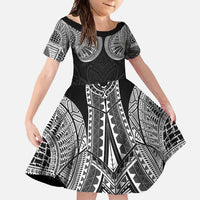 Samoan Traditional Art Tattoos Family Matching Long Sleeve Bodycon Dress and Hawaiian Shirt Tatau Roman Reigns Black Color LT03 Daughter's Dress Black - Polynesian Pride