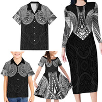 Samoan Traditional Art Tattoos Family Matching Long Sleeve Bodycon Dress and Hawaiian Shirt Tatau Roman Reigns Black Color - Polynesian Pride