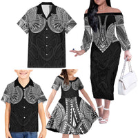 Samoan Traditional Art Tattoos Family Matching Off The Shoulder Long Sleeve Dress and Hawaiian Shirt Tatau Roman Reigns Black Color LT03 - Polynesian Pride