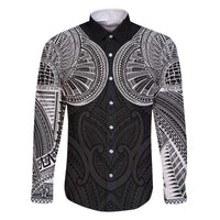 Samoan Traditional Art Tattoos Family Matching Off The Shoulder Long Sleeve Dress and Hawaiian Shirt Tatau Roman Reigns Black Color - Polynesian Pride