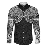 Samoan Traditional Art Tattoos Family Matching Off The Shoulder Long Sleeve Dress and Hawaiian Shirt Tatau Roman Reigns Black Color LT03 Dad's Shirt - Long Sleeve Black - Polynesian Pride