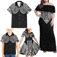 Samoan Traditional Art Tattoos Family Matching Off Shoulder Maxi Dress and Hawaiian Shirt Tatau Roman Reigns Black Color - Polynesian Pride