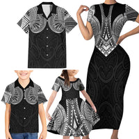 Samoan Traditional Art Tattoos Family Matching Short Sleeve Bodycon Dress and Hawaiian Shirt Tatau Roman Reigns Black Color LT03 - Polynesian Pride