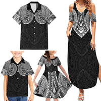 Samoan Traditional Art Tattoos Family Matching Summer Maxi Dress and Hawaiian Shirt Tatau Roman Reigns Black Color LT03 - Polynesian Pride