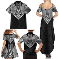 Samoan Traditional Art Tattoos Family Matching Summer Maxi Dress and Hawaiian Shirt Tatau Roman Reigns Black Color LT03 - Polynesian Pride