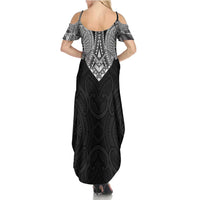 Samoan Traditional Art Tattoos Family Matching Summer Maxi Dress and Hawaiian Shirt Tatau Roman Reigns Black Color LT03 - Polynesian Pride
