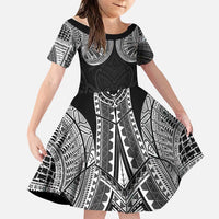 Samoan Traditional Art Tattoos Family Matching Tank Maxi Dress and Hawaiian Shirt Tatau Roman Reigns Black Color LT03 Daughter's Dress Black - Polynesian Pride