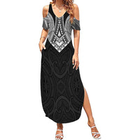 Samoan Traditional Art Tattoos Summer Maxi Dress Tatau Roman Reigns Black Color LT03 Women Black - Polynesian Pride