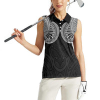 Samoan Traditional Art Tattoos Women Sleeveless Polo Shirt Tatau Roman Reigns Black Color - Polynesian Pride