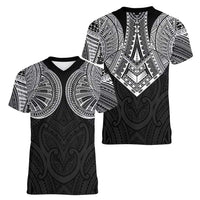 Samoan Traditional Art Tattoos Women V-Neck T-Shirt Tatau Roman Reigns Black Color LT03 - Polynesian Pride
