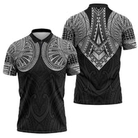 Samoan Traditional Art Tattoos Zipper Polo Shirt Tatau Roman Reigns Black Color - Polynesian Pride