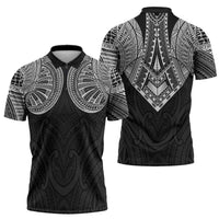 Samoan Traditional Art Tattoos Zipper Polo Shirt Tatau Roman Reigns Black Color - Polynesian Pride