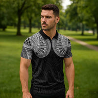 Samoan Traditional Art Tattoos Zipper Polo Shirt Tatau Roman Reigns Black Color - Polynesian Pride