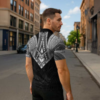 Samoan Traditional Art Tattoos Zipper Polo Shirt Tatau Roman Reigns Black Color - Polynesian Pride