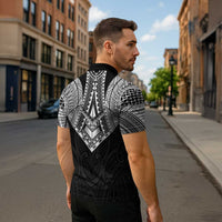 Samoan Traditional Art Tattoos Zipper Polo Shirt Tatau Roman Reigns Black Color - Polynesian Pride