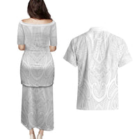Samoan Traditional Art Tattoos Couples Matching Puletasi and Hawaiian Shirt Tatau Roman Reigns White Color - Polynesian Pride