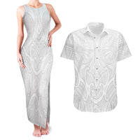 Samoan Traditional Art Tattoos Couples Matching Tank Maxi Dress and Hawaiian Shirt Tatau Roman Reigns White Color LT03 White - Polynesian Pride