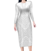 Samoan Traditional Art Tattoos Family Matching Long Sleeve Bodycon Dress and Hawaiian Shirt Tatau Roman Reigns White Color LT03 Mom's Dress White - Polynesian Pride