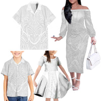 Samoan Traditional Art Tattoos Family Matching Off The Shoulder Long Sleeve Dress and Hawaiian Shirt Tatau Roman Reigns White Color LT03 - Polynesian Pride