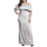 Samoan Traditional Art Tattoos Family Matching Off Shoulder Maxi Dress and Hawaiian Shirt Tatau Roman Reigns White Color LT03 Mom's Dress White - Polynesian Pride