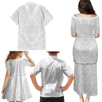 Samoan Traditional Art Tattoos Family Matching Puletasi and Hawaiian Shirt Tatau Roman Reigns White Color LT03 - Polynesian Pride