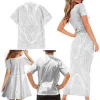 Samoan Traditional Art Tattoos Family Matching Short Sleeve Bodycon Dress and Hawaiian Shirt Tatau Roman Reigns White Color LT03 - Polynesian Pride