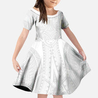 Samoan Traditional Art Tattoos Family Matching Summer Maxi Dress and Hawaiian Shirt Tatau Roman Reigns White Color LT03 Daughter's Dress White - Polynesian Pride
