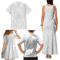 Samoan Traditional Art Tattoos Family Matching Tank Maxi Dress and Hawaiian Shirt Tatau Roman Reigns White Color LT03 - Polynesian Pride