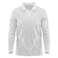 Samoan Traditional Art Tattoos Long Sleeve Polo Shirt Tatau Roman Reigns White Color - Polynesian Pride