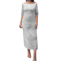 Samoan Traditional Art Tattoos Puletasi Tatau Roman Reigns White Color LT03 Long Dress White - Polynesian Pride