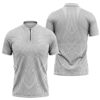 Samoan Traditional Art Tattoos Zipper Polo Shirt Tatau Roman Reigns White Color - Polynesian Pride