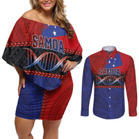 Personalised Samoan DNA-Proud of Samoa Couples Matching Off Shoulder Short Dress and Long Sleeve Button Shirt Polynesian Patterns - Polynesian Pride