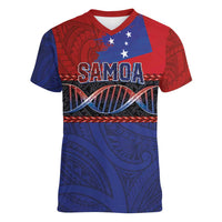 Personalised Samoan DNA-Proud of Samoa Women V-Neck T-Shirt Polynesian Patterns - Polynesian Pride