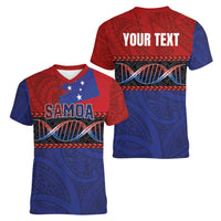 Personalised Samoan DNA-Proud of Samoa Women V-Neck T-Shirt Polynesian Patterns - Polynesian Pride