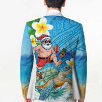 Polynesian Merry Christmas Blazer Funny Santa with Sea Turtle Beach Plumeria - Polynesian Pride