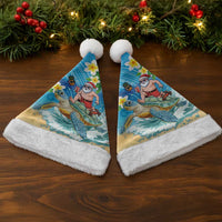 Polynesian Merry Christmas Santa Hat Funny Santa with Sea Turtle on Beach and Plumeria - Polynesian Pride