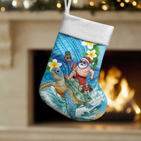 Polynesian Merry Christmas Stocking Funny Santa with Sea Turtle on Beach and Plumeria - Polynesian Pride