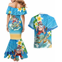 Polynesian Merry Christmas Couples Matching Mermaid Dress and Hawaiian Shirt Funny Santa with Sea Turtle Beach Plumeria - Polynesian Pride
