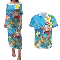 Polynesian Merry Christmas Couples Matching Puletasi and Hawaiian Shirt Funny Santa with Sea Turtle Beach Plumeria - Polynesian Pride