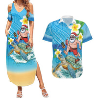Polynesian Merry Christmas Couples Matching Summer Maxi Dress and Hawaiian Shirt Funny Santa with Sea Turtle Beach Plumeria - Polynesian Pride