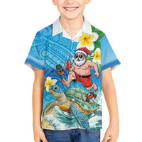 Polynesian Merry Christmas Family Matching Long Sleeve Bodycon Dress and Hawaiian Shirt Funny Santa with Sea Turtle Beach Plumeria LT03 Son's Shirt Multicolor - Polynesian Pride