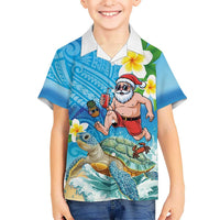 Polynesian Merry Christmas Family Matching Off The Shoulder Long Sleeve Dress and Hawaiian Shirt Funny Santa with Sea Turtle Beach Plumeria LT03 Son's Shirt Multicolor - Polynesian Pride