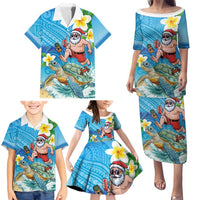 Polynesian Merry Christmas Family Matching Puletasi and Hawaiian Shirt Funny Santa with Sea Turtle Beach Plumeria LT03 - Polynesian Pride