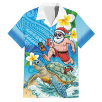 Polynesian Merry Christmas Family Matching Puletasi and Hawaiian Shirt Funny Santa with Sea Turtle Beach Plumeria LT03 Dad's Shirt - Short Sleeve Multicolor - Polynesian Pride