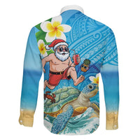 Polynesian Merry Christmas Family Matching Puletasi and Hawaiian Shirt Funny Santa with Sea Turtle Beach Plumeria LT03 - Polynesian Pride