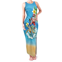 Polynesian Merry Christmas Family Matching Tank Maxi Dress and Hawaiian Shirt Funny Santa with Sea Turtle Beach Plumeria LT03 Mom's Dress Multicolor - Polynesian Pride